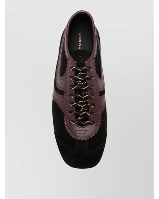 Dries Van Noten Black Lace Sneakers Low Top Suede Panels