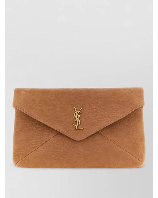 Saint Laurent Brown Large Envelope Clutch Bag Foldover Flap