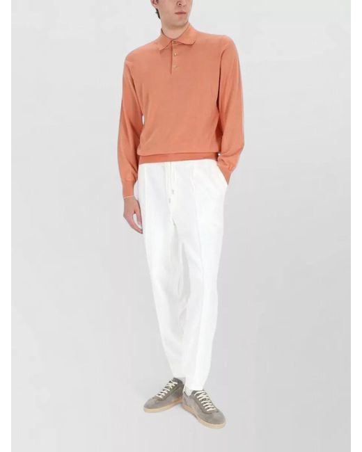Brunello Cucinelli Orange Cotton Knit Polo Shirt for men