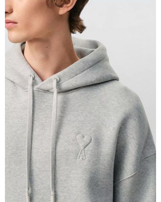 AMI White Ami De Coeur Cotton Logo Hoodie for men