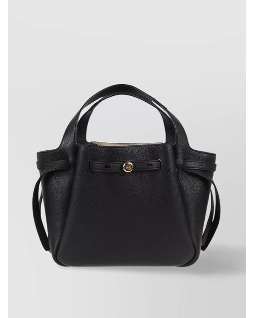 Tory Burch Black Romy Pebbled Satchel With Removable Shoulder Strap
