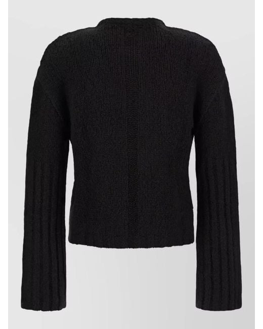 Rick Owens Black Silk Cashmere Cropped Knit Round Neck Sweater for men