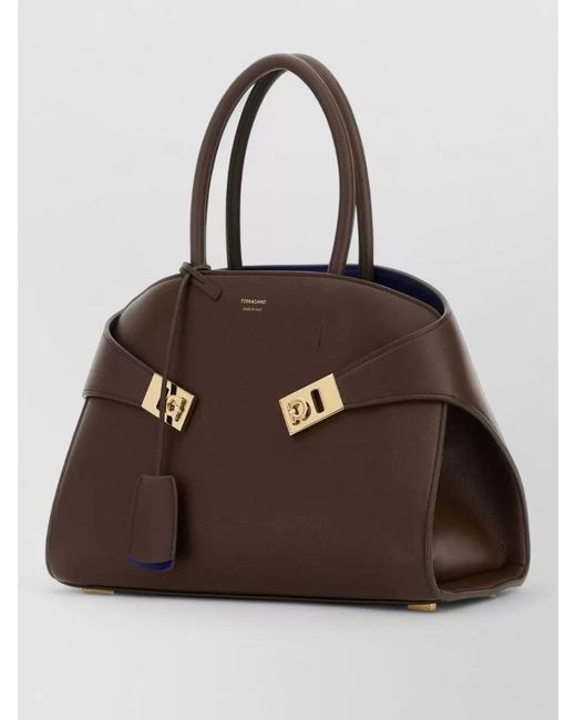 Ferragamo Brown Medium Structured Handbag Top Handles