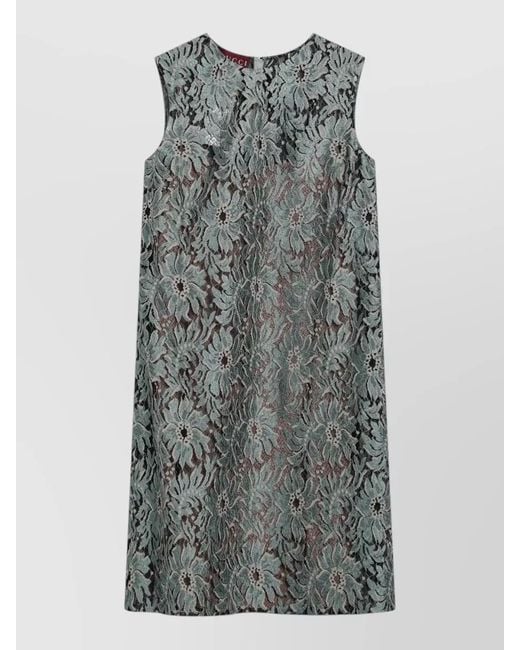Gucci Gray Lace Dress Floral Pattern Sleeveless Knee Length