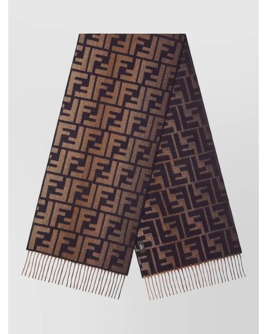 Fendi Red Cashmere Wool Jacquard Scarf for men
