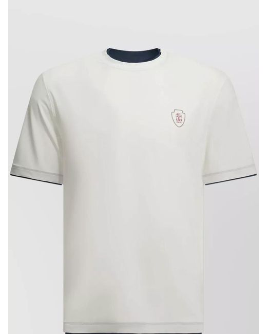 Brunello Cucinelli Gray Logo Crew Neck Polo Shirt Contrast Trim for men