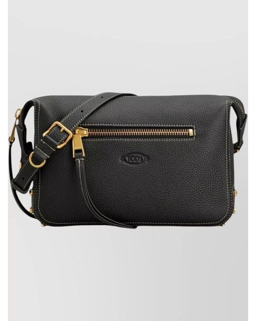 Tod's Black Mini Leather Shoulder Bag Metal Dots