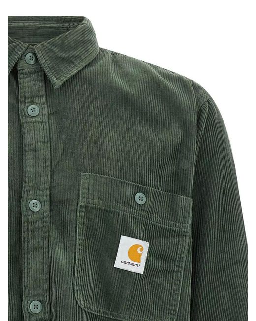 Carhartt Green Corduroy Shirt Button-Down Collar for men