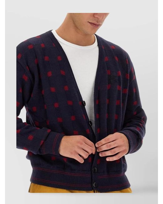 Etro Blue Cashmere Wool V-Neck Regular-Fit Cardigan for men