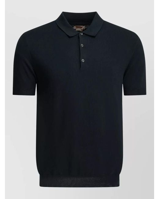 Baracuta Black Polo Collar Short Sleeve Ribbed Cuff Top for men