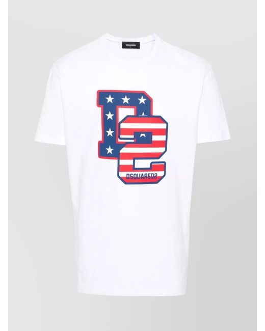 DSquared² White Logo Print Cotton Jersey Crew Neck T-Shirt for men