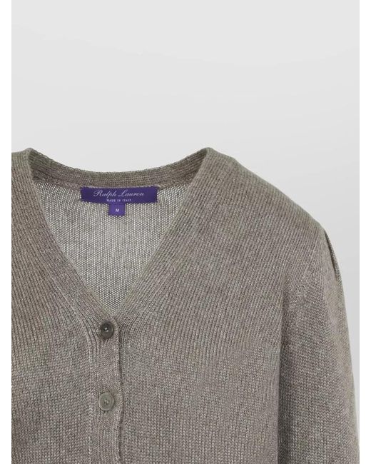 Ralph Lauren Gray Cropped Cashmere Cardigan Long Sleeve V Neck