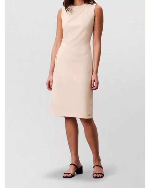 Calvin Klein Natural Crepe Dress Sleeveless Knee Length Round Neckline