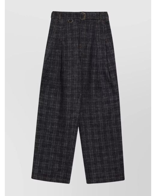Burberry Blue Checked Denim Wide Leg Trousers