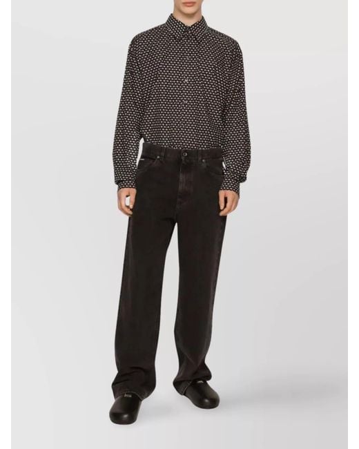 Dolce & Gabbana Gray Geometric Print Shirt Chest Pocket for men