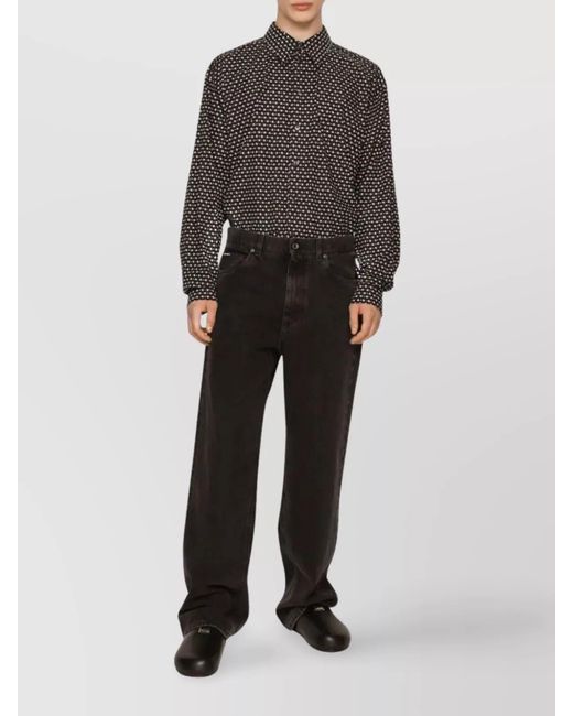 Dolce & Gabbana Gray Geometric Print Shirt Chest Pocket for men