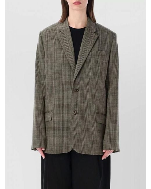 Soeur Gray Checked Oversized Wool-Blend Blazer