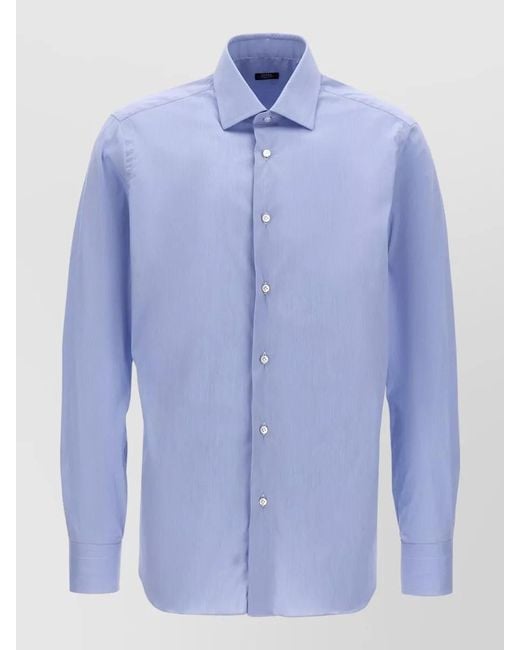 Barba Napoli Blue Poplin Shirt Button Down Collar Long Sleeves for men