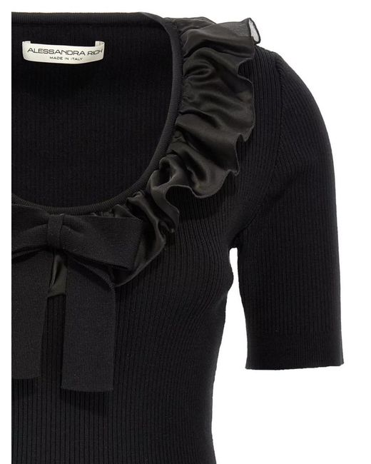 Alessandra Rich Black Ruffle Wool Cashmere Sweater