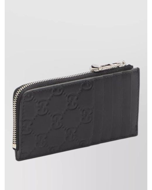Gucci Gray Leather Zip Card Holder for men