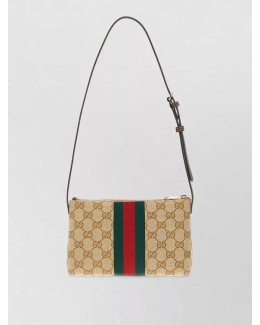 Gucci White Gg Fabric Horsebit Web Shoulder Bag