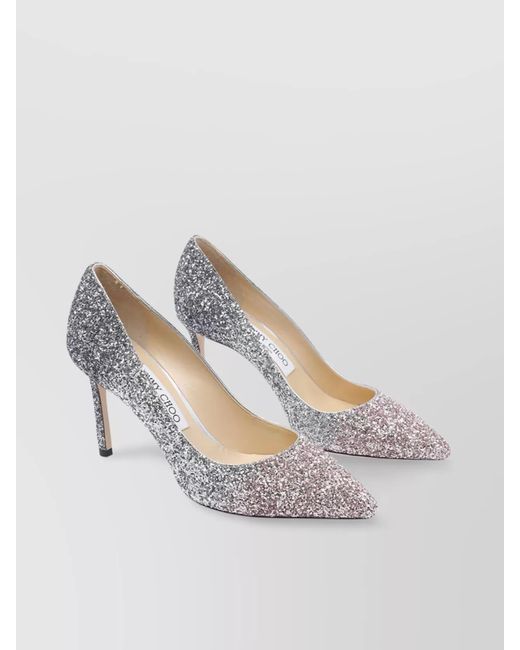 Jimmy Choo White Glitter Pointed Toe High Heel Pumps