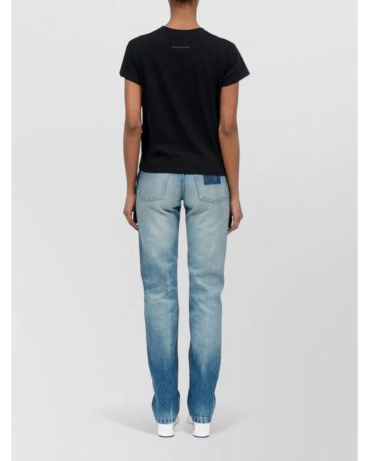 MM6 by Maison Margiela Black Crew Neck Top Short Sleeves Stitching Detail