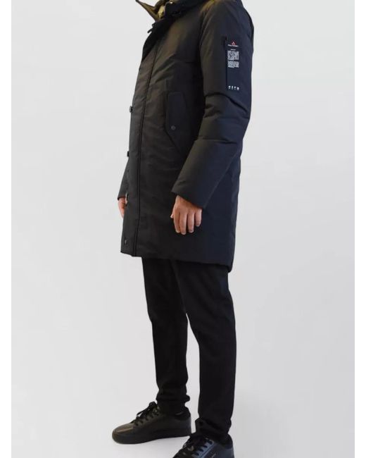 Peuterey Black Long Hooded Jacket Arm Patch Side Pockets for men