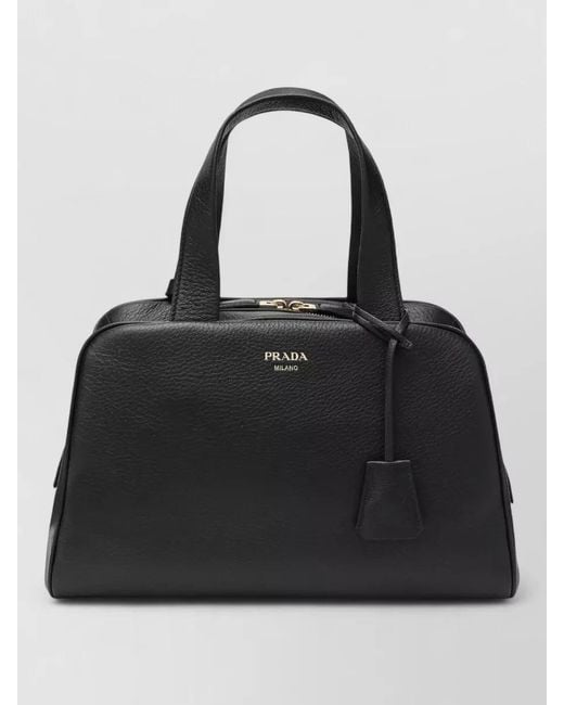 Prada Black Shoulder Bag Textured Finish Top Handles