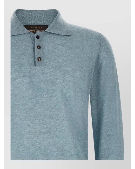 Zanone Blue Long Sleeve Cashmere Polo Shirt for men