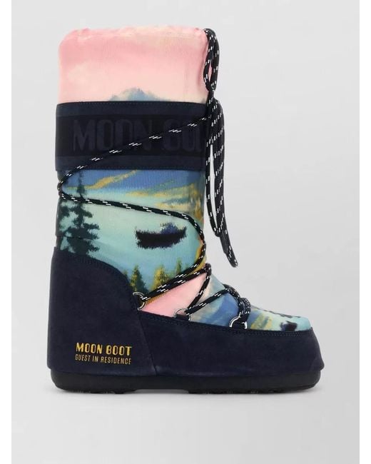 Moon Boot Blue Canvas Suede Guest
