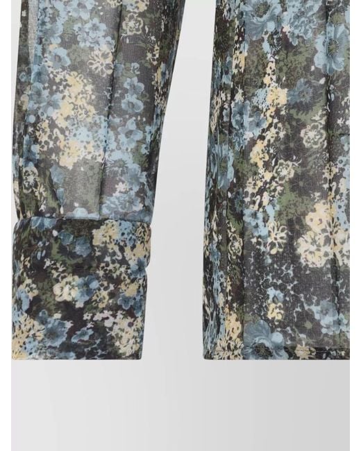 Dries Van Noten Blue Floral Collared Sheer Shirt Long Sleeves