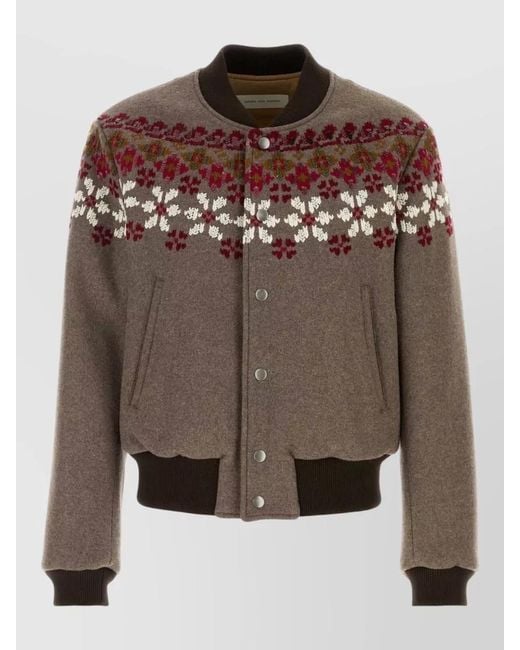 Dries Van Noten Brown Wool Blend Valtor Bomber Jacket Embroidery for men