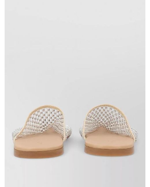 Alysi White Rhinestone Mule Sandal Flat Mesh Toe