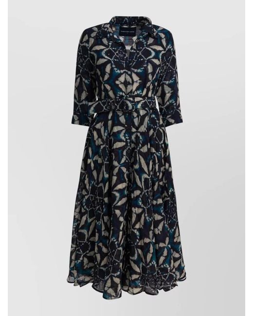 Samantha Sung Multicolor Dress 3/4 Sleeves Belted Waist Geometric Pattern