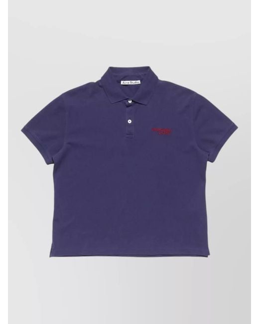Acne Blue Organic Cotton Polo Shirt Short Sleeve for men