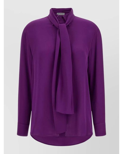 Balenciaga Purple Long Sleeve Shirt Tie Neck Detail