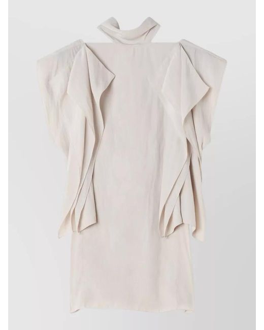 Lanvin White Ruffled High-Neck Sleeveless Blouse