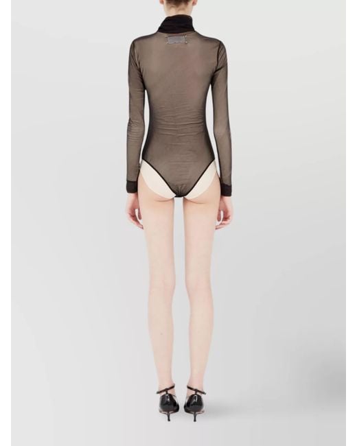 Maison Margiela Gray Sheer Turtleneck Long-Sleeve Bodysuit