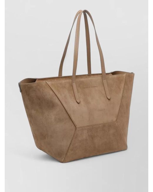 Brunello Cucinelli Natural Leather Tote Bag Rectangular Shape Suede
