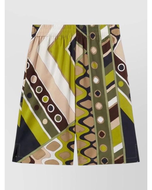 Emilio Pucci Green Cotton Popeline Shorts Geometric Pattern for men