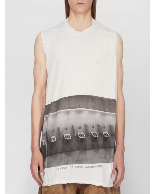 Rick Owens White Jumbo Graphic Tank Top Raw Edges for men
