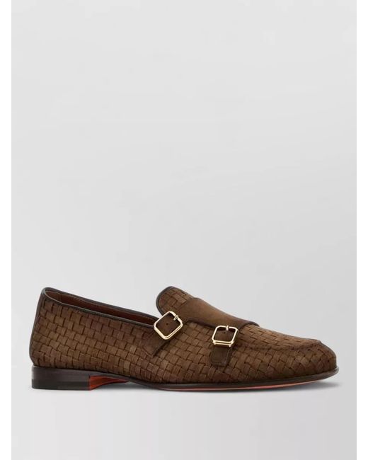 Santoni Brown Suede Leather Monk Shoes for men