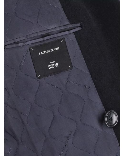 Tagliatore Blue Virgin Wool Double Breasted Coat for men