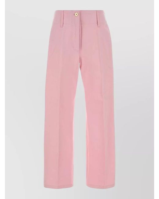 Patou Pink Cotton Straight Leg Trousers Belt Loops Pockets