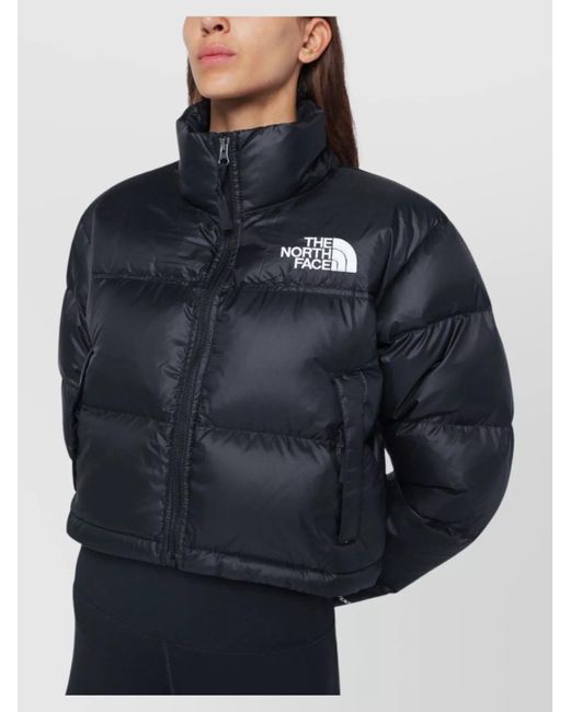 The North Face Blue Cropped Puffer Jacket High Collar