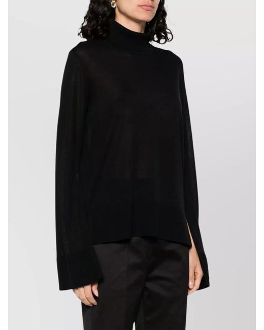 Totême Black High Neck Slit Sleeve Knitwear