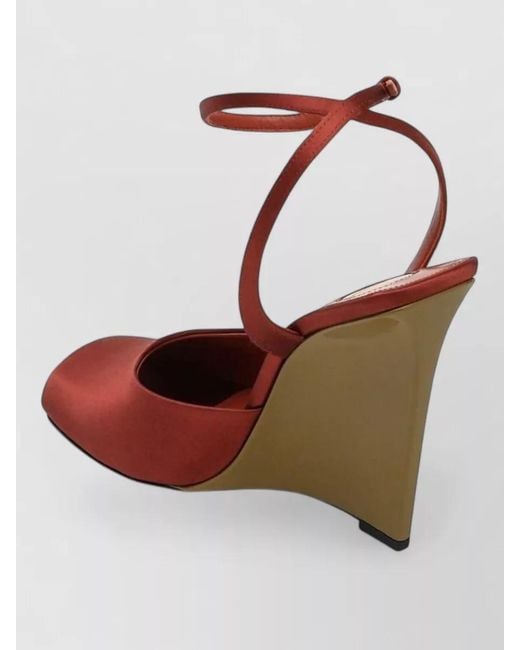 Saint Laurent Brown Zeppe La Scandale Satin Sandals