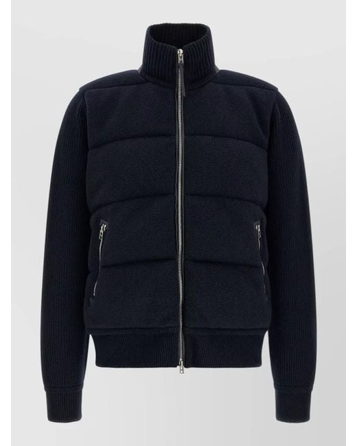 Tom Ford Blue Padded Jacket High Collar Ribbed Cuffs for men