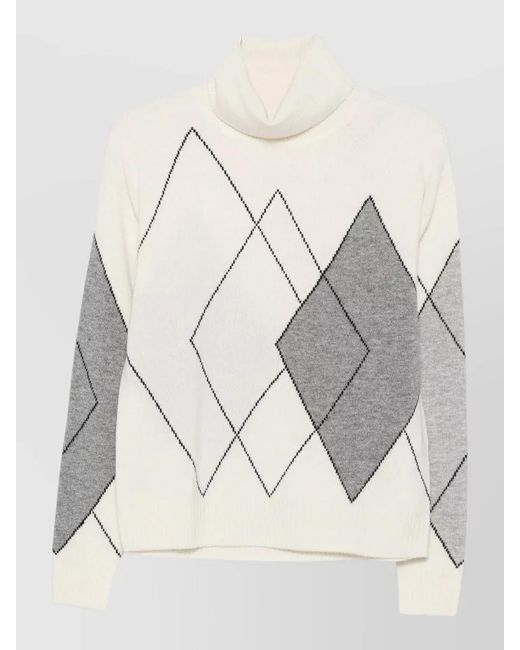 SEVENTY VENEZIA Natural Cashmere Wool Argyle Turtleneck Sweater